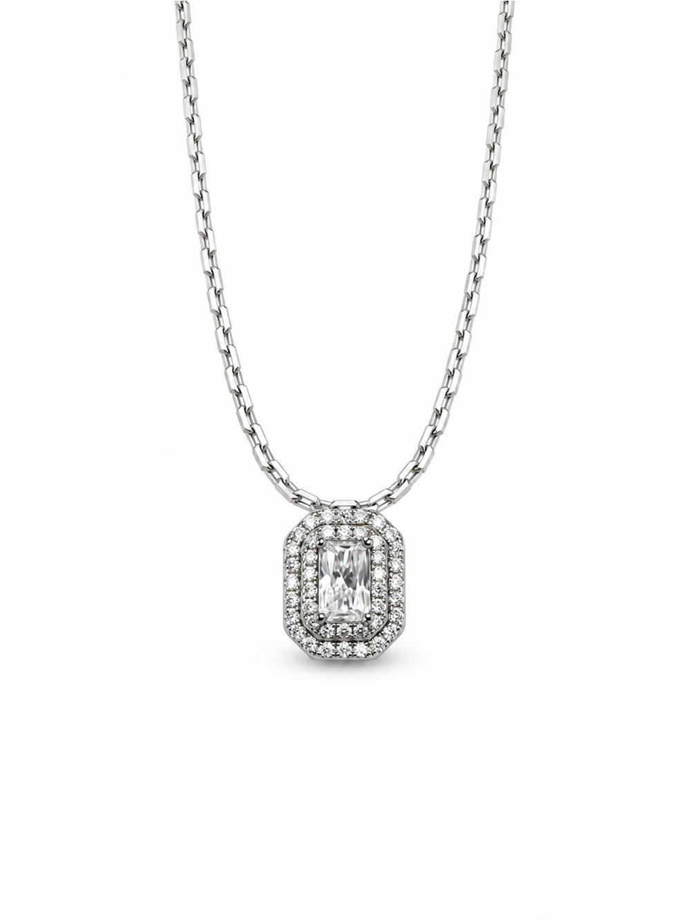 0.47 CT Moissanite Diamond Radiant Double Halo Pendant (S925)